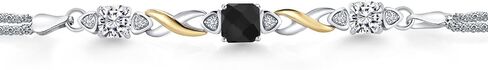 سوار Gem Stone King 2.01 قيراط من الفضة عيار 925 والذهب الأصفر عيار 10 قيراط والعقيق الأسود والألماس المزروع في المختبر للنساء | جوهرة الميلاد الأحجار الكريمة | وسادة شطرنج 6 ملم | 7 بوصات | صنع في إيطاليا in Saudi Arabia