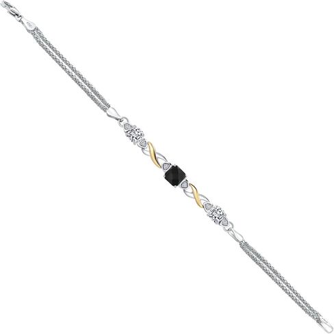 سوار Gem Stone King 2.01 قيراط من الفضة عيار 925 والذهب الأصفر عيار 10 قيراط والعقيق الأسود والألماس المزروع في المختبر للنساء | جوهرة الميلاد الأحجار الكريمة | وسادة شطرنج 6 ملم | 7 بوصات | صنع في إيطاليا in Saudi Arabia