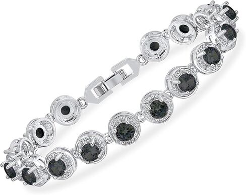 Halo Tennis Bracelet for Women 18K White Gold Birthstone Colorful Cubic Zirconias Birthday Gift| Size 7 inches in Kuwait