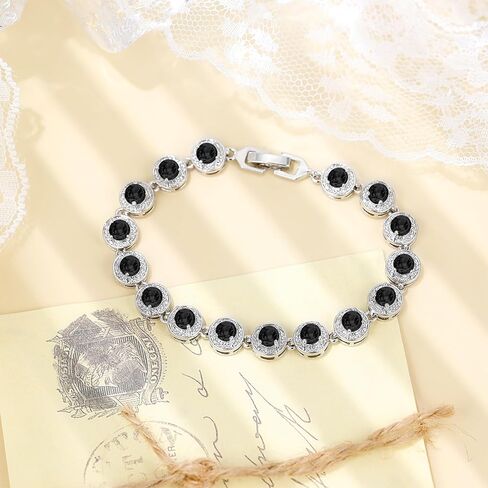 Halo Tennis Bracelet for Women 18K White Gold Birthstone Colorful Cubic Zirconias Birthday Gift| Size 7 inches in Kuwait