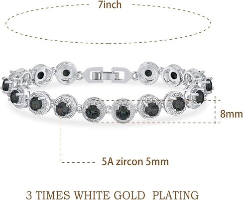 Halo Tennis Bracelet for Women 18K White Gold Birthstone Colorful Cubic Zirconias Birthday Gift| Size 7 inches in Kuwait
