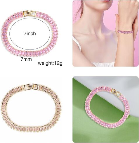 ABJFJE Gold Plated Cubic Zirconia Classic Tennis Bracelet ​Sparkling ​Rhinestone Link Eternity Bracelet Trendy Jewelry for Women 7.0inch in Saudi Arabia