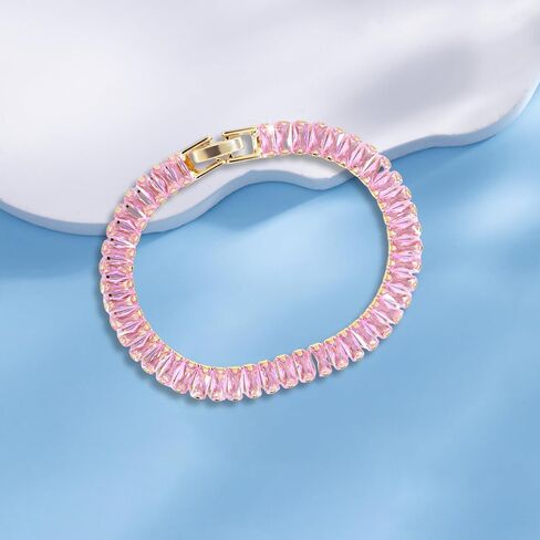 ABJFJE Gold Plated Cubic Zirconia Classic Tennis Bracelet ​Sparkling ​Rhinestone Link Eternity Bracelet Trendy Jewelry for Women 7.0inch in Saudi Arabia