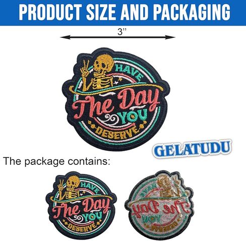 Have The Day You Deserve Patch-3 Inches Iron On/Sew On Embroidered Applique Patch, Funny Skeleton Embroidery Patches for Clothes Backpacks Hats, Karma Embroidered Patch Sarcastic DIY Accessories in Kuwait