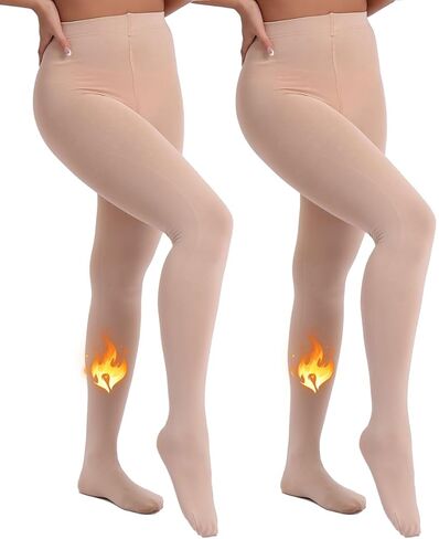 MERYLURE 2 Pack Fleece Lined Tights, Opaque Winter Warm Thermal Pantyhose for Women,High Waisted Control Top Leggings in Kuwait