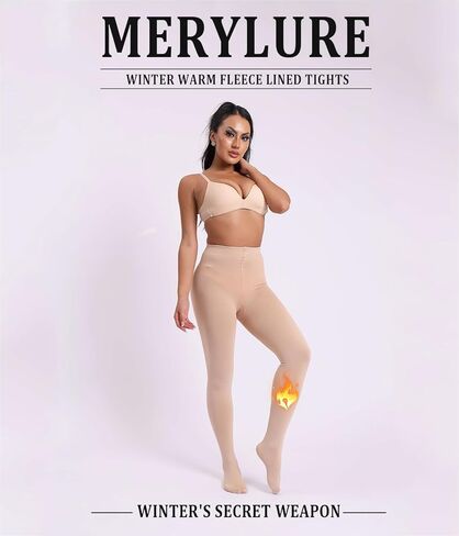 MERYLURE 2 Pack Fleece Lined Tights, Opaque Winter Warm Thermal Pantyhose for Women,High Waisted Control Top Leggings in Kuwait