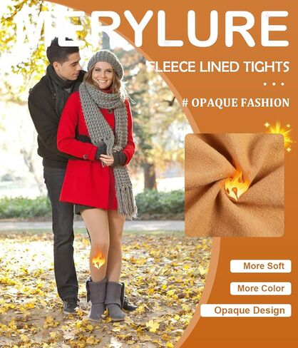 MERYLURE 2 Pack Fleece Lined Tights, Opaque Winter Warm Thermal Pantyhose for Women,High Waisted Control Top Leggings in Kuwait