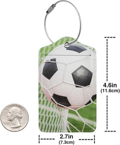 قطعتان من بطاقات أمتعة كرة القدم لحقيبة السفر، وعلامة كرة القدم، وديكورات الحفلات الرياضية، وغطاء تعريف الخصوصية، مع حلقة من الفولاذ المقاوم للصدأ وبطاقة عنوان in Kuwait