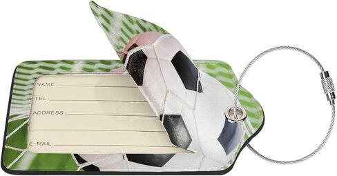 قطعتان من بطاقات أمتعة كرة القدم لحقيبة السفر، وعلامة كرة القدم، وديكورات الحفلات الرياضية، وغطاء تعريف الخصوصية، مع حلقة من الفولاذ المقاوم للصدأ وبطاقة عنوان in Kuwait