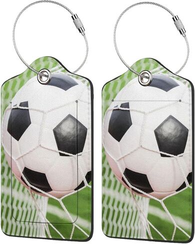 قطعتان من بطاقات أمتعة كرة القدم لحقيبة السفر، وعلامة كرة القدم، وديكورات الحفلات الرياضية، وغطاء تعريف الخصوصية، مع حلقة من الفولاذ المقاوم للصدأ وبطاقة عنوان in Kuwait