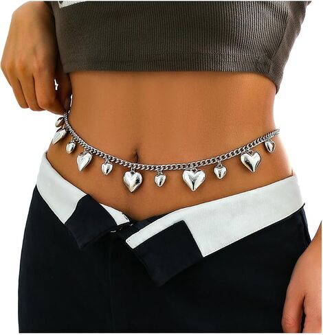 Eyraevor Cute Heart Belly Chain Waist Chain Belt Y2K Heart Chain Gold Silver Chain Belly Chain for Women in Saudi Arabia