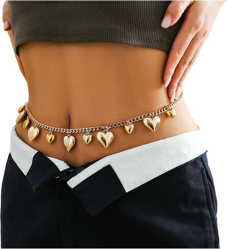 Eyraevor Cute Heart Belly Chain Waist Chain Belt Y2K Heart Chain Gold Silver Chain Belly Chain for Women in Saudi Arabia