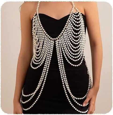 YERTTER Dainty Sexy Gold Pearl Neck Chain Top Body Chain Shoulder Necklaces Bra Chain for Women in Saudi Arabia