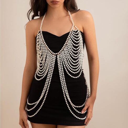 YERTTER Dainty Sexy Gold Pearl Neck Chain Top Body Chain Shoulder Necklaces Bra Chain for Women in Saudi Arabia