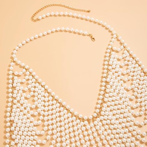 YERTTER Dainty Sexy Gold Pearl Neck Chain Top Body Chain Shoulder Necklaces Bra Chain for Women in Saudi Arabia