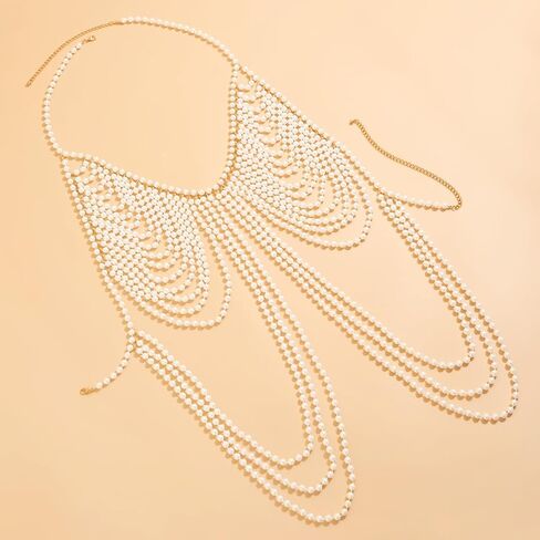 YERTTER Dainty Sexy Gold Pearl Neck Chain Top Body Chain Shoulder Necklaces Bra Chain for Women in Saudi Arabia