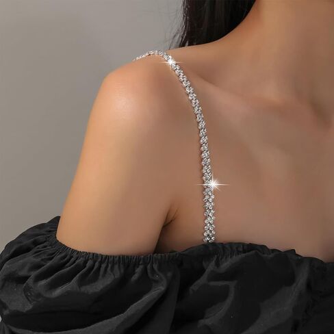 Women Rhinestone Bra Straps Body Chain Rhinestone Shoulder Straps for Dresses Fashion Crystal Shoulder Strap Chain for Bridal Wedding Body Jewelry Accessories in Kuwait