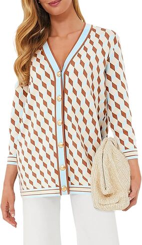 Kedera Women's Open Front Cardigan Sweaters Fashion Button Down 3/4 Sleeve Plaid Sweaters Lightweight Outwear Coats in Saudi Arabia