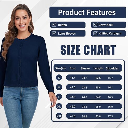 ADANIKI Women's Long Sleeve Button Knit Cardigan Sweater Lightweight Open Front Crew Neck Tops for Women in Saudi Arabia