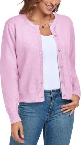 ADANIKI Women's Long Sleeve Button Knit Cardigan Sweater Lightweight Open Front Crew Neck Tops for Women in Saudi Arabia