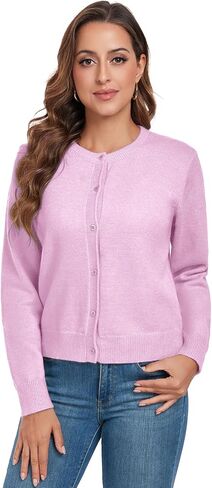 ADANIKI Women's Long Sleeve Button Knit Cardigan Sweater Lightweight Open Front Crew Neck Tops for Women in Saudi Arabia