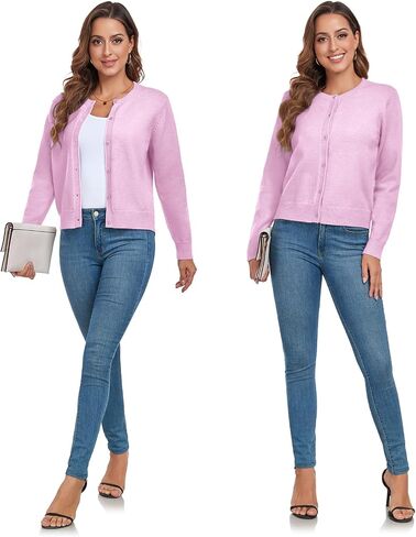 ADANIKI Women's Long Sleeve Button Knit Cardigan Sweater Lightweight Open Front Crew Neck Tops for Women in Saudi Arabia