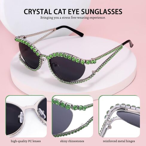 نظارات شمسية Wooee Bling للنساء نظارات شمسية على شكل عين القطة ونظارات حجر الراين كبيرة الحجم ونظارات شمسية كريستالية ماسية عتيقة in Kuwait