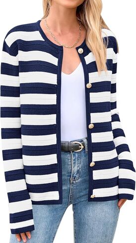 BTFBM Striped Cardigan Sweaters for Women Trendy Fall 2024 Long Sleeve Button Down Lady Jacket Open Front Knit Cardigans in Saudi Arabia