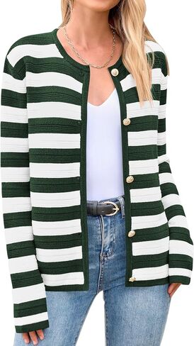 BTFBM Striped Cardigan Sweaters for Women Trendy Fall 2024 Long Sleeve Button Down Lady Jacket Open Front Knit Cardigans in Saudi Arabia