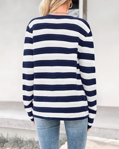 BTFBM Striped Cardigan Sweaters for Women Trendy Fall 2024 Long Sleeve Button Down Lady Jacket Open Front Knit Cardigans in Saudi Arabia