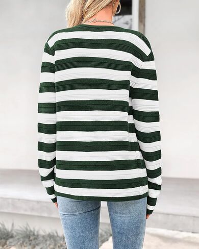 BTFBM Striped Cardigan Sweaters for Women Trendy Fall 2024 Long Sleeve Button Down Lady Jacket Open Front Knit Cardigans in Saudi Arabia