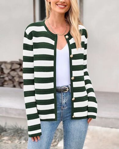 BTFBM Striped Cardigan Sweaters for Women Trendy Fall 2024 Long Sleeve Button Down Lady Jacket Open Front Knit Cardigans in Saudi Arabia