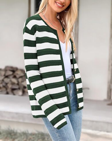 BTFBM Striped Cardigan Sweaters for Women Trendy Fall 2024 Long Sleeve Button Down Lady Jacket Open Front Knit Cardigans in Saudi Arabia