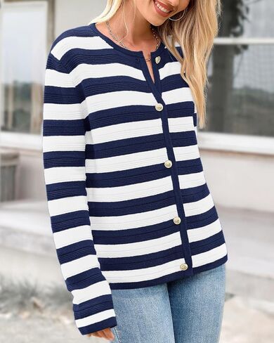 BTFBM Striped Cardigan Sweaters for Women Trendy Fall 2024 Long Sleeve Button Down Lady Jacket Open Front Knit Cardigans in Saudi Arabia