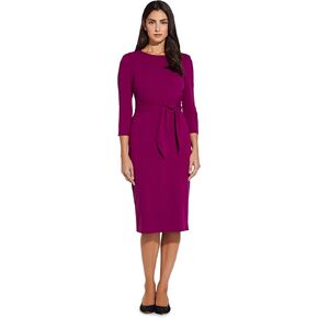 Adrianna Papell Women's Knit Crepe Tie Waist Sheath, Wildberry
