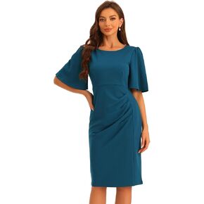 Allegra K Elegant Sheath Dress Women's Flare Pleated Short Bell Sleeve Pencil Guest Party Office Work Dress