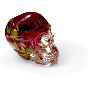 Eternal Flower Red Rose Resin Skull | Crystal Skull | Flower in Resin | Resin Crafts | Resin Art Figurines | Resin Souvenir | Paperweight (Red)