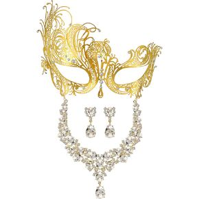 Sratte Masquerade Mask Set Include Necklace Earring Halloween Venetian Mask for Lady Women Costumes Accessory Cosplay Party