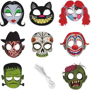 8 Pieces Cartoon Zombie Mask Theme Party Supplies, Halloween Cat Clown Skeleton Paper Masks Theme Party Costumes Decoration Children Adult