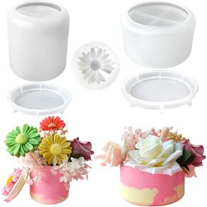 Large Jar Silicone Molds for Epoxy Resin - 2 Pcs Candle Jar Resin Molds with 1 Daisy Candle Mold, Cute Planter Pot Concrete Molds for DIY Jewelry Storage Box, Pen Holder,Valentine's Day Gifts