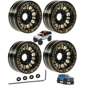 Full Brass 1.2in Beadlock RC Wheel Rim Upgrades Part for 1/18 1/24 Trx4m Axial SCX24 FMS FCX24 RC Crawler,Metal Wheel Hub Rim Hops UP (4pcs Black)