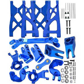 Upgrades for 1/10 Granite/Senton 4x4 3S Blx & Mega 550,Alloy Arms&Front Steering Block Knuckles & C-Hubs Caster Blocks &Rear Hubs&Steering Bellcranks Drag Link with Ball Bearings,Blue