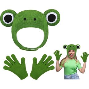 3 Pcs Halloween Frog Costume Accessory Set Cute Plush Frog Hat Frog Gloves Green Frog Hood and Gloves Adult for Halloween Outfit Cosplay Party Decoration Supplies