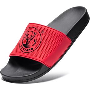 FLYLAND Men's Open Toe Slide Sandals Non-Slip Flat Slippers Outdoor Soft Comfort Fit & Arch Support