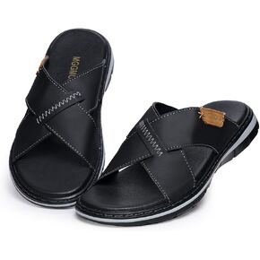 MGGMOKAY Mens Cross Slides Sandals Summer Leather Slipper Anti-Slip Comfortable Sandals in Kuwait