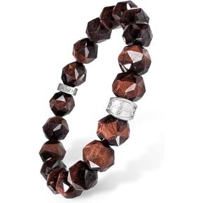 Men's Beaded Bracelet with Sterling Silver Charm 10mm Gold Obsidian Tiger Eye Natural Gemstone Gift for Men, 5.9''-7.1''