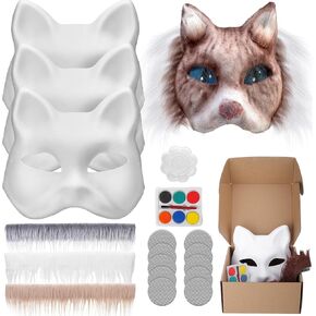 BUSOHA Therian Mask Kit with Eye Mesh and Fur - DIY Cat Mask Therian Masks Kit,Paintable art Animal Mask