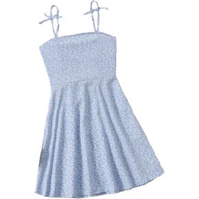 SOLY HUX Girl's Floral Print Spaghetti Strap Dress Sleeveless A-line Mini Dresses Summer Beach Sundress