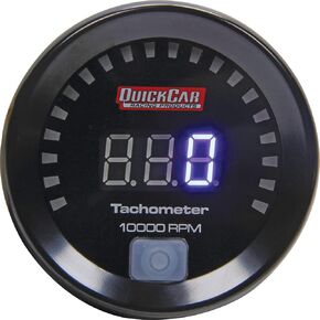QuickCar Racing Products Tachometer, Small Diameter, 9990 RPM, Digital, 2-1/16 in Diameter, Recall, Black Face, Each (67-001)