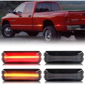 Gempro LED Dually Fender Side Marker Lights for 1994-2002 Dodge Ram 2500 3500 Amber Red Dual Rear Wheel Bed Marker Lamps, Smoked Len 4PCS
